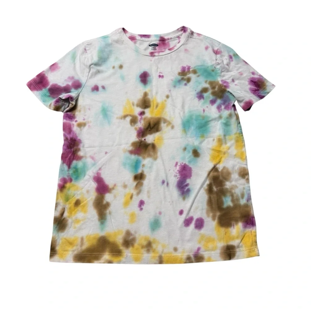 Old Navy | Kids White Shirt with Colorful Purple Yellow Turquoise Tie-Dye Tee